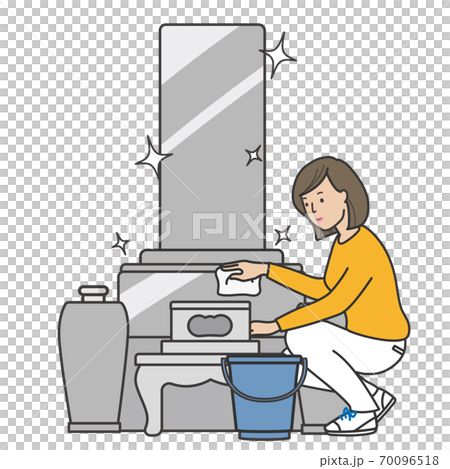 A woman wiping a tombstone 70096518