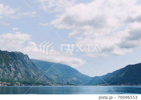 Cruise liner in the bay among the mountains in Montenegro. 70096553