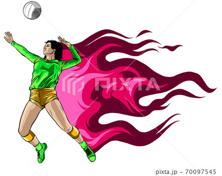 Abstract Female Volleyball Player Fire Power vector 70097545