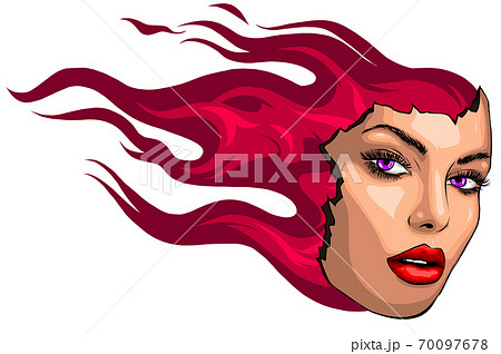 girl with flames in her hair - vector illustration 70097678