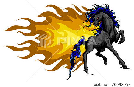 Horse Silhouettes With Flame Tongues Vector のイラスト素材