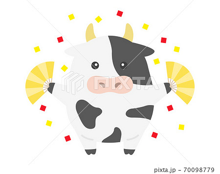 扇子を持った牛のキャラクターのイラストのイラスト素材