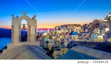 Romantic night  panorama of Santorini island, Greece 70099416