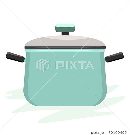 Cooking pot or pan with side view and cover on it. Flat and solid color vector illustration. 70100496