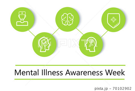 Mental illness awareness week concept vector in green color. Professional psychology consultation illustration. Depression, sadness info-graphics. Medical, online, help service. 70102902