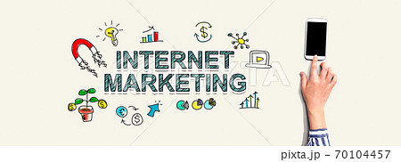 Internet marketing with person using smartphone 70104457