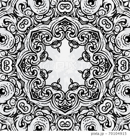 Beautiful and elegant monochromatic and black symmetrical mandala designs on abstract Gray background 70104915