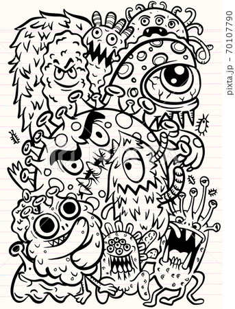 Set of corona virus icons. Hand drawn line art cartoon vector illustration. 70107790