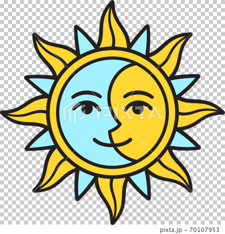 Stylized half sun and moon face 70107953
