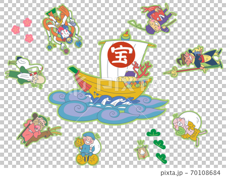 2021 Seven Lucky Gods New Year's card material illustration 70108684