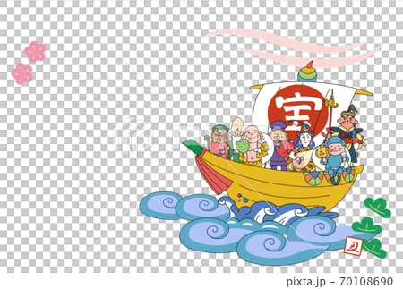 2021 Seven Lucky Gods New Year's card material illustration 70108690