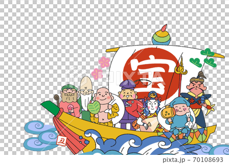 2021 Seven Lucky Gods New Year's card material illustration 70108693