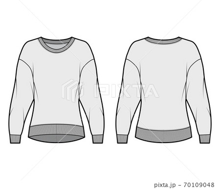 Cotton-terry sweatshirt technical fashion illustration with relaxed fit, crew neckline, long sleeves. Flat jumper Cotton-terry sweatshirt technical fashion illustration with relaxed fit, crew neckline, long sleeves. Flat jumper 70109048