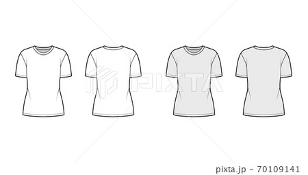 Cotton-jersey t-shirt technical fashion illustration with crew neck, short sleeves, tunic length, outwear basic blouse Cotton-jersey t-shirt technical fashion illustration with crew neck, short sleeves, tunic length, outwear basic blouse 70109141