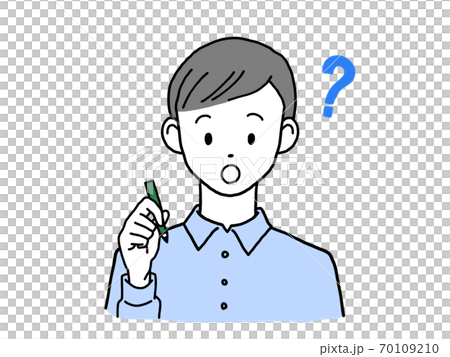 ペンを持つ若い男性 ひらめく はてなマーク ペンを持つ若い男性 ひらめく はてなマーク 70109210