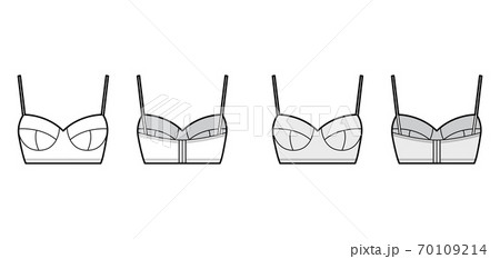 Bustier top technical fashion illustration with cropped length, molded cups, spaghetti straps Flat bra swimwear lingerie Bustier top technical fashion illustration with cropped length, molded cups, spaghetti straps Flat bra swimwear lingerie 70109214