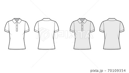 Polo shirt technical fashion illustration with cotton-jersey short sleeves, oversized, buttons along the front outwear 70109354