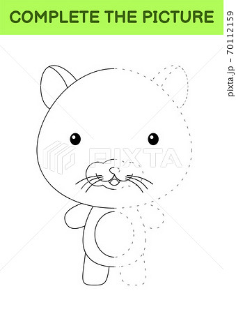 Complete the picture of cute hamster. Coloring book. Copy picture. Handwriting practice, drawing skills training. Education developing printable worksheet. Activity page. Cartoon vector illustration. 70112159