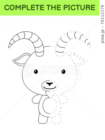 Complete the picture of cute goat. Coloring book. Copy picture. Handwriting practice, drawing skills training. Education developing printable worksheet. Activity page. Cartoon vector illustration. Complete the picture of cute goat. Coloring book. Copy picture. Handwriting practice, drawing skills training. Education developing printable worksheet. Activity page. Cartoon vector illustration. 70112176