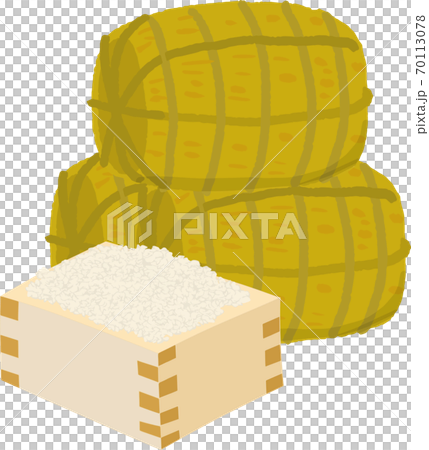 マスに入った米と米俵の可愛いイラストのイラスト素材
