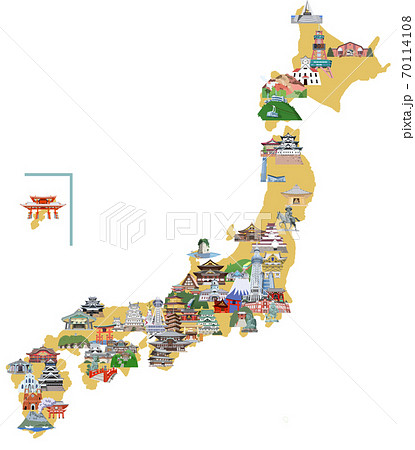 観光列島日本イラストマップのイラスト素材
