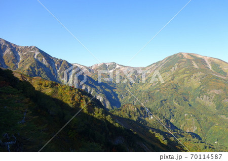 快晴の雪倉岳と鉢ヶ岳 快晴の雪倉岳と鉢ヶ岳 70114587