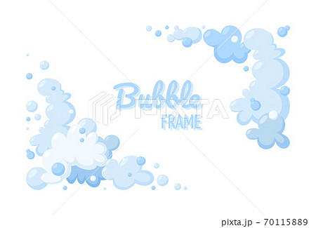 Foam made of soap or clouds. Set of blue foam and bubbles of different shapes. Cloudy frame and corners. Vector illustration 70115889