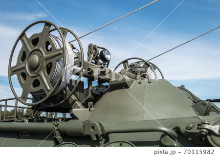 winch with a cable for self-healing is installed on military 70115982