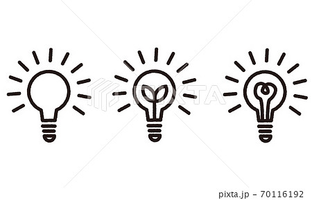 光っている電球のアイコンセット アイディアのイメージのイラスト素材