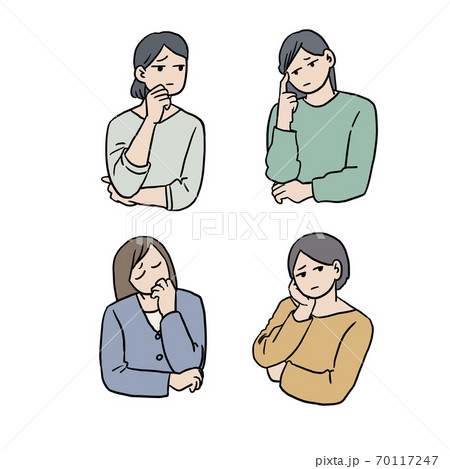 悩む女性たち4パターンイラストのイラスト素材