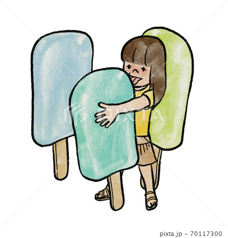 アイスキャンディーに抱きつく女の子のイラスト素材