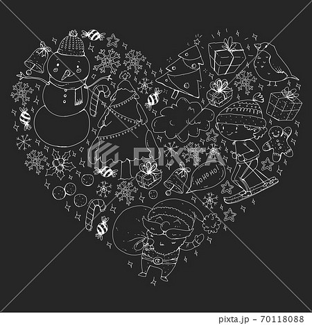 Christmas winter vector background with children. Kids vacation and sport. 70118088