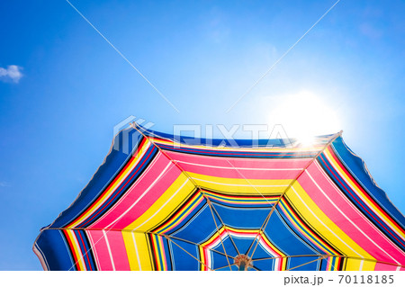 Colorful umbrella close-up view 70118185