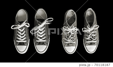 New and old sneakers isolated on black background New and old sneakers isolated on black background 70118187