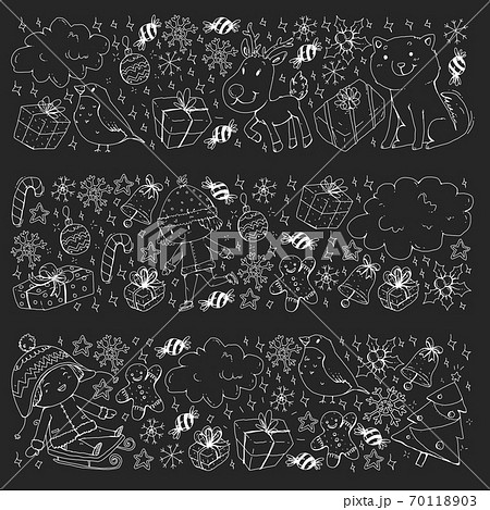 Christmas winter vector background with children. Kids vacation and sport. 70118903