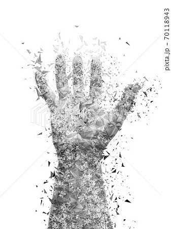 手の細胞が破壊され破片が飛び散る 70118943