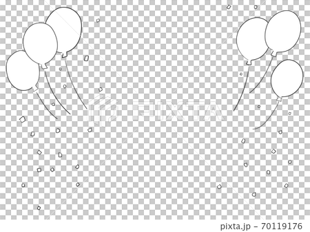 手描きの風船と紙吹雪のフレームイラスト 線画のイラスト素材