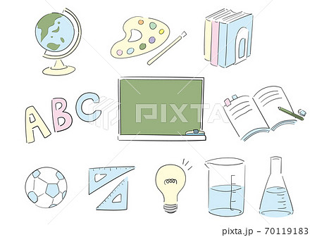 手描きの勉強イラストセットのイラスト素材