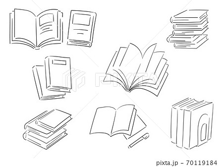 Book Hand Drawn Illustration Set Line Art Stock Illustration