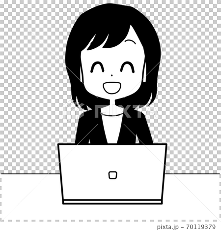 Business woman operating a laptop with a smile Business woman operating a laptop with a smile 70119379