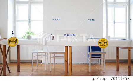 Elections and polling place, covid-19 and coronavirus concept. Elections and polling place, covid-19 and coronavirus concept. 70119453