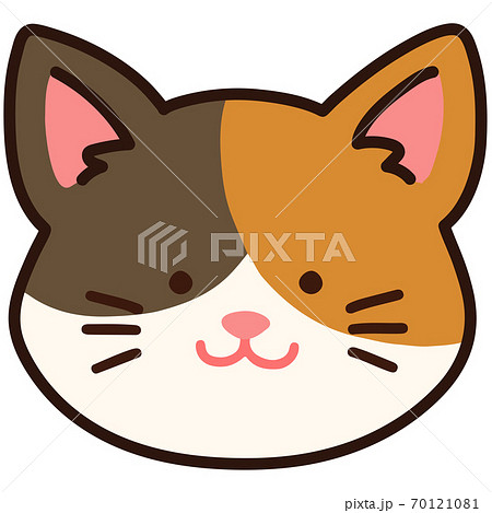 シンプルで可愛い三毛猫の顔のイラスト 主線ありのイラスト素材