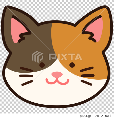 シンプルで可愛い三毛猫の顔のイラスト 主線ありのイラスト素材