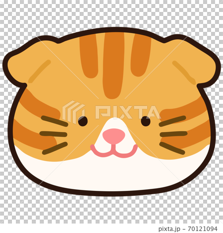 シンプルで可愛いスコティッシュフォールドの顔のイラスト　主線あり 70121094