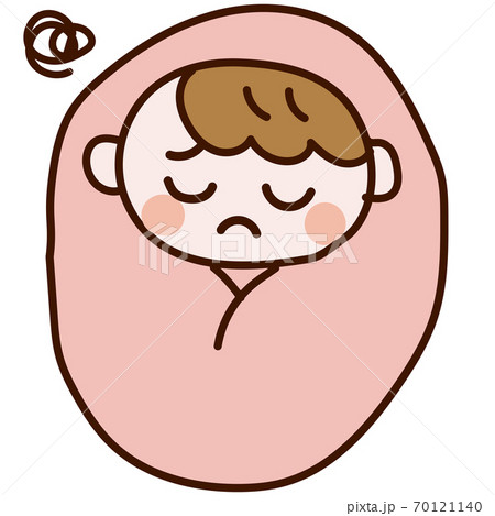 おくるみで寝苦しそうにする赤ちゃん ピンクのイラスト素材