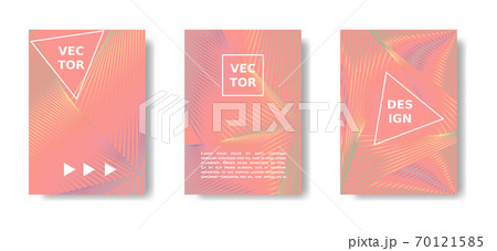 Vector A4 catalog,magazine, cover futuristic set. Annual report cover.Minimal geometric poster set. Coral color design with lines and holographic effect 70121585