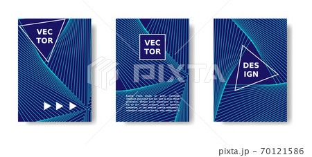 Annual report cover. Minimal geometric poster set. Blue and neon cover design with lines. Vector A4 catalog,magazine, cover futuristic set 70121586