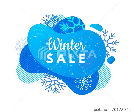 Winter sale banner. Abstract blue shape, snowflakes and snowfall. Discount or special prices vector background Winter sale banner. Abstract blue shape, snowflakes and snowfall. Discount or special prices vector background 70122079