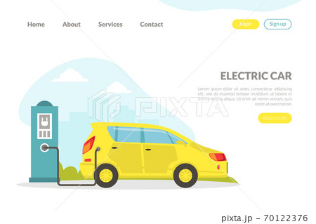 Electric Car Landing Page, Hybrid Vehicle at Charging Service Station, Environmental Care and Protection Concept Flat Vector Illustration Electric Car Landing Page, Hybrid Vehicle at Charging Service Station, Environmental Care and Protection Concept Flat Vector Illustration 70122376