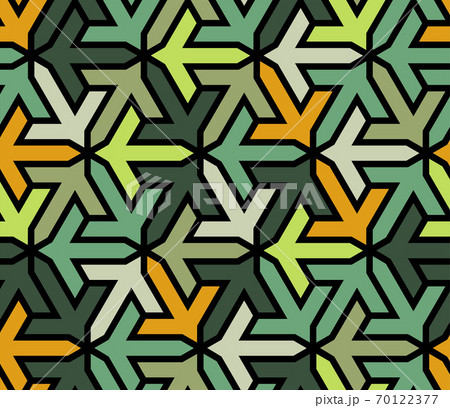 Green geometric islamic pattern with arrows. Color geometric arabic vector texture for cloth, textile, wrapping, wallpaper. 70122377